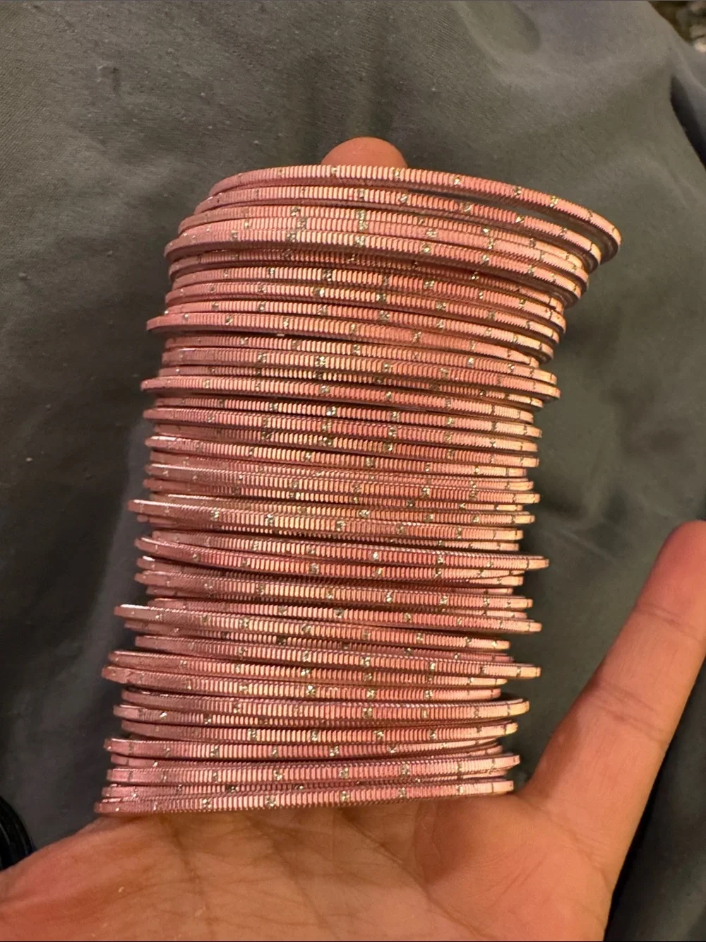 Brand new Indian Pakistani metallic Stacked Pink Glitter Bangle Bracelet Set